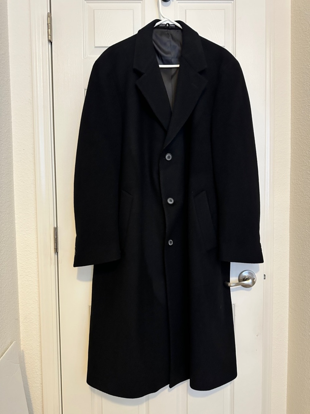 Alfani Black Mens Wool Trench Coat 46 Large Preowned Excellent